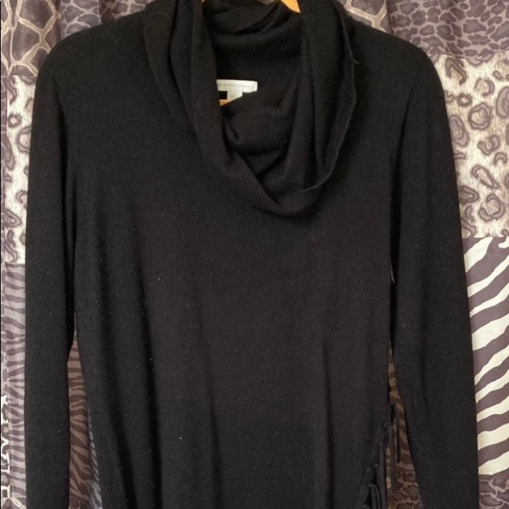 Cozy Black Fringed Sweater Dress